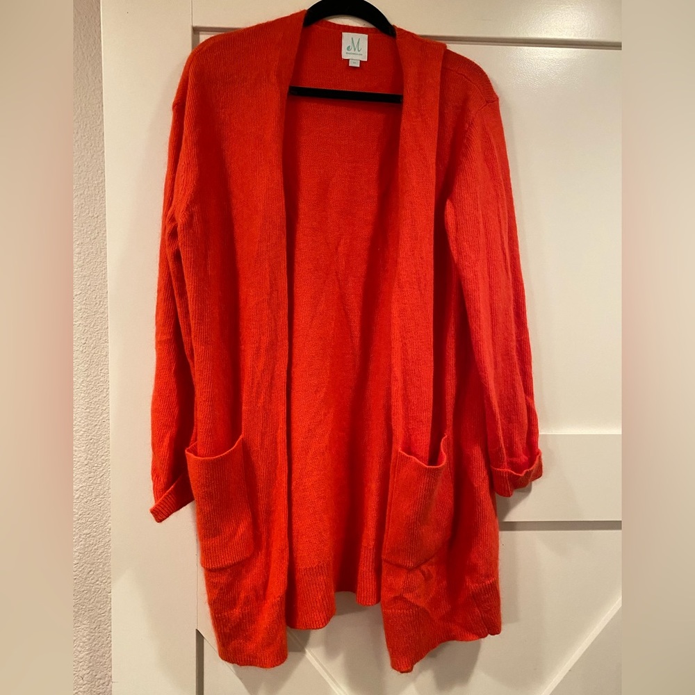 Shop the Mint orange soft angora cardigan with pockets size medium